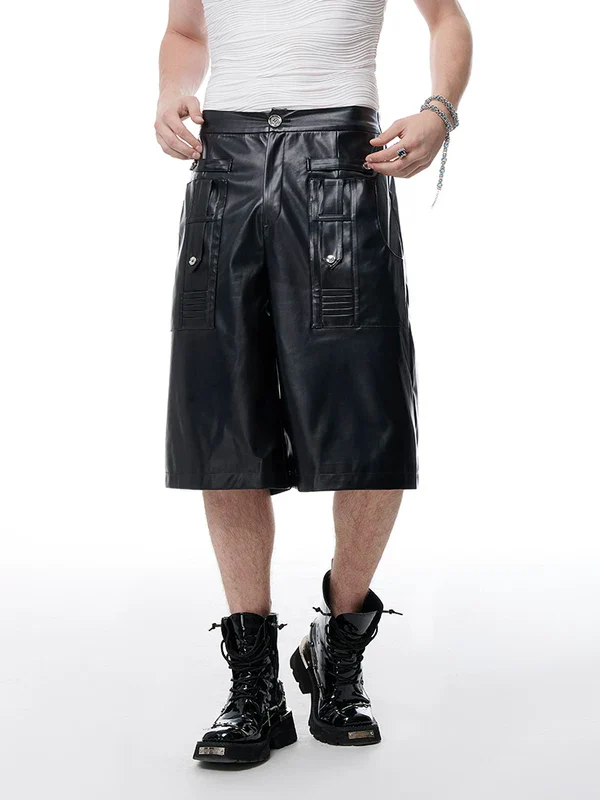 Deconstructed Pockets Leather Cargo Shorts - Image 5