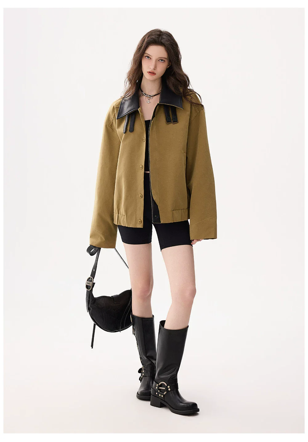Leather Collar Button-Up Jacket - Image 10