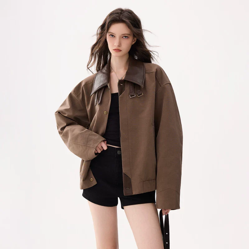 Leather Collar Button-Up Jacket - Image 3