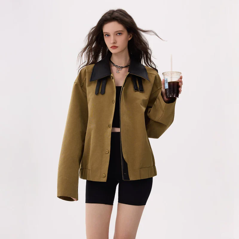 Leather Collar Button-Up Jacket - Image 4