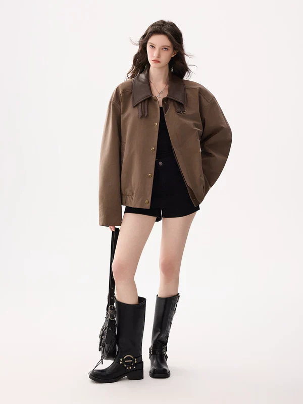 Leather Collar Button-Up Jacket - Image 8