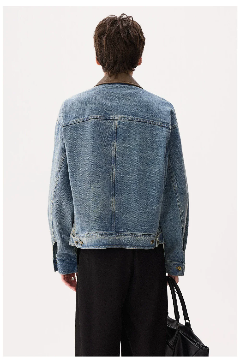 Leather Collar Denim Trucker Jacket - Image 6