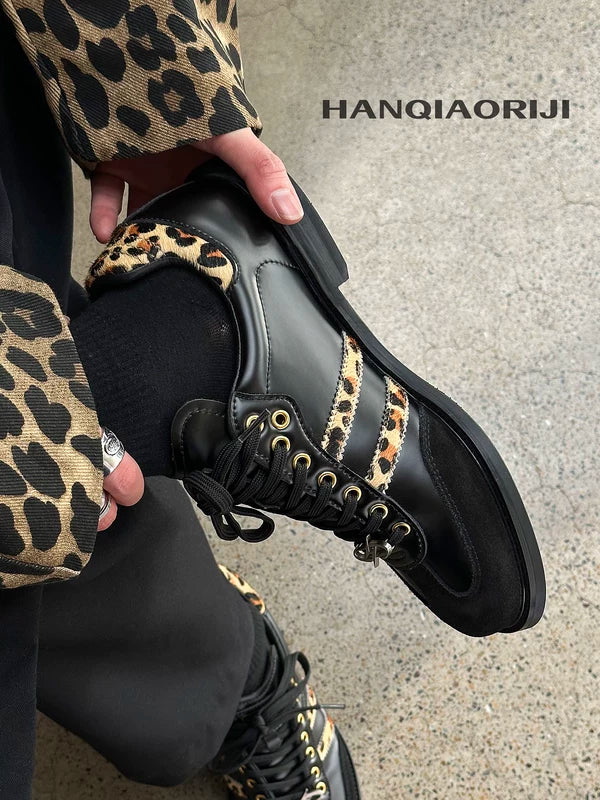 Leather Leopard Print German Trainer Shoes - Image 4