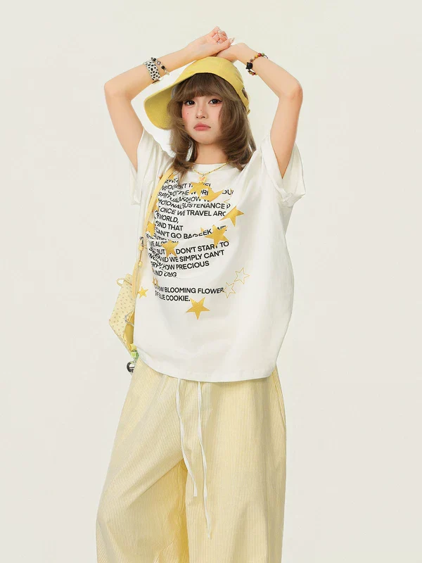 Letter and Star Print Oversized T-Shirt - Image 4