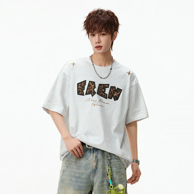 Letter Appliqué Crew Neck Graphic T-Shirt - Image 3