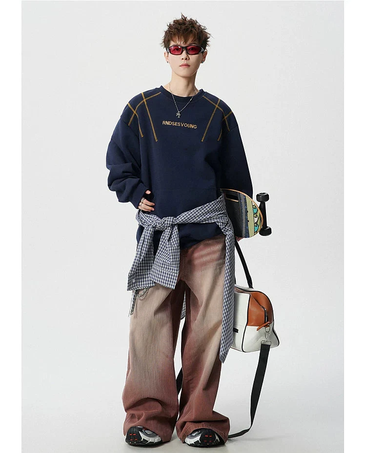 Letter Embroidery Crewneck Sweatshirt - Image 12