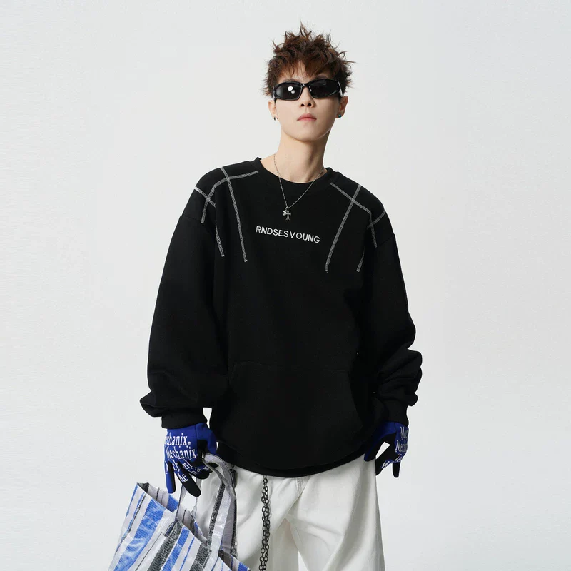 Letter Embroidery Crewneck Sweatshirt - Image 2
