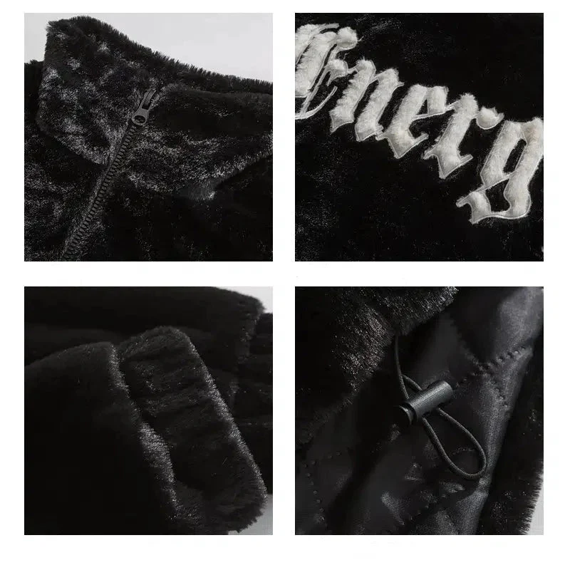 Letter Embroidery Plush Stand Collar Jacket - Image 3