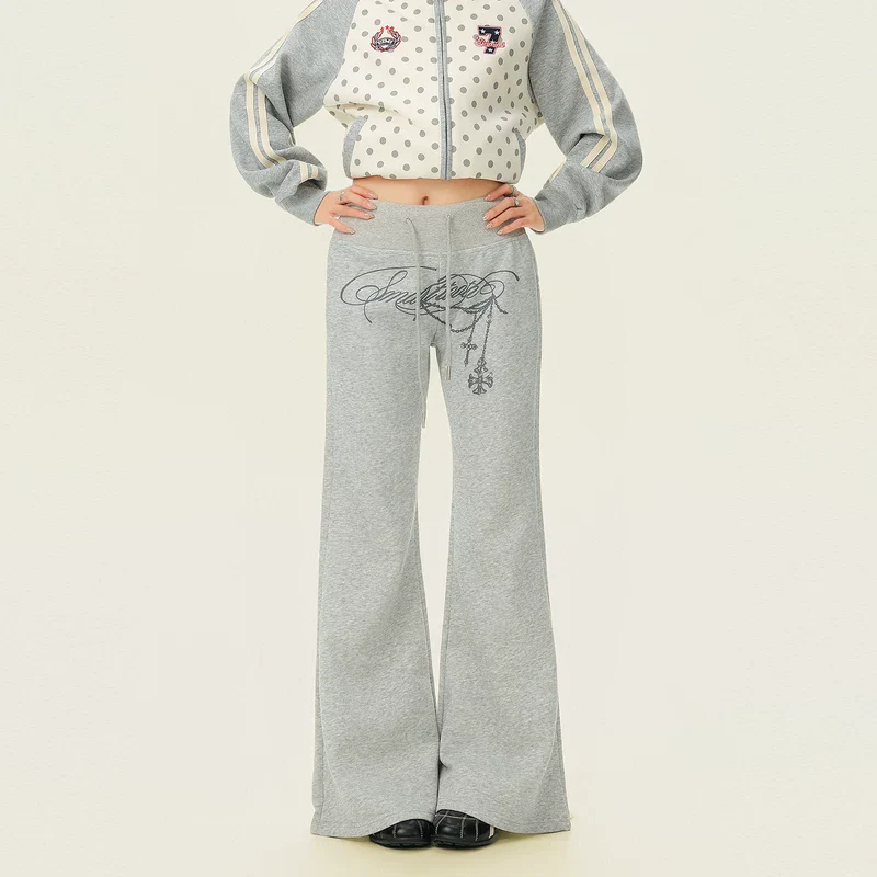 Letter Print Drawstring Flared Sweatpants - Image 2