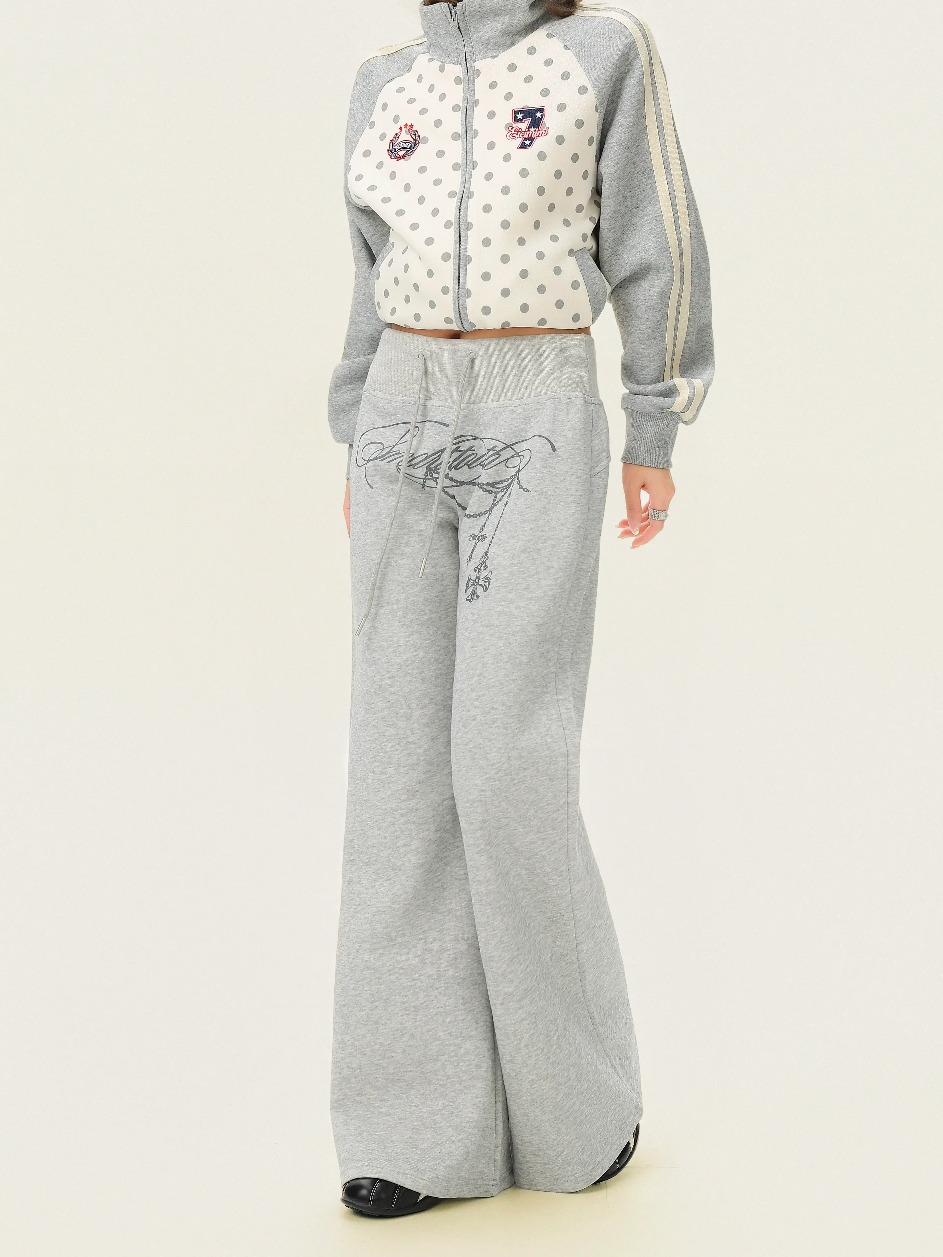 Letter Print Drawstring Flared Sweatpants - Image 6