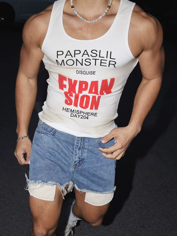 Letter Print Fitted Street Style Vest - Image 6