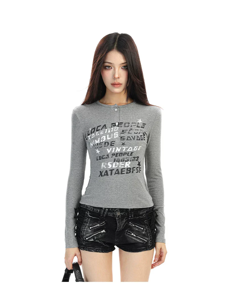 Letter Print Slim Fit Long Sleeve Top - Image 5