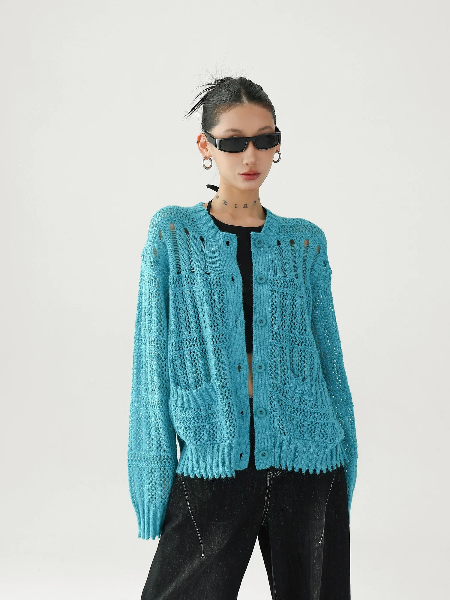 Lightweight Open Knit Button Cardigan - Image 2