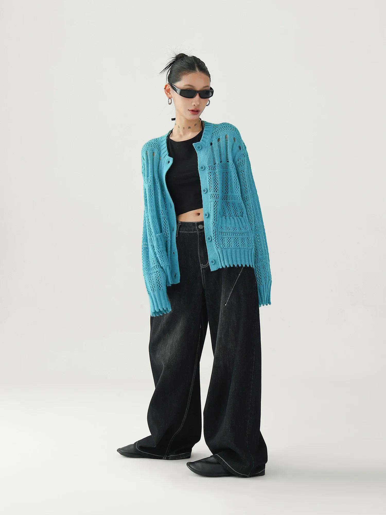 Lightweight Open Knit Button Cardigan - Image 3
