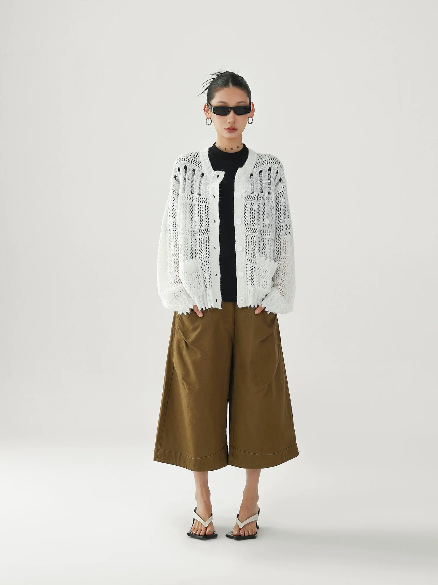 Lightweight Open Knit Button Cardigan - Image 8