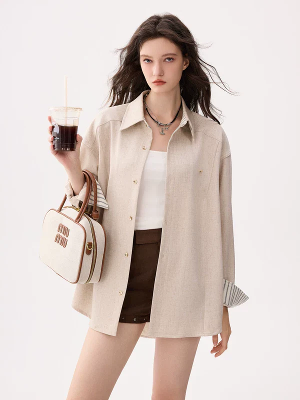 Linen Blend Striped Button-Up Shirt - Image 3