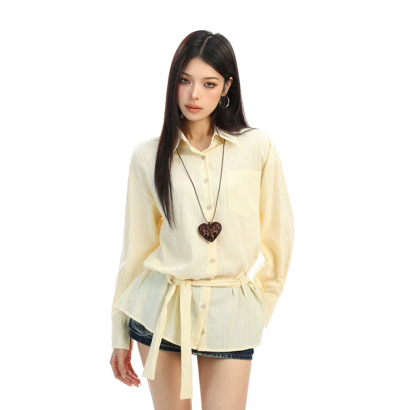 Long Sleeve Belted Button Front Blouse - Image 6