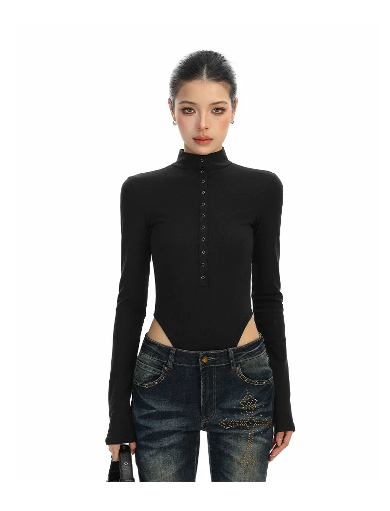 Long Sleeve Button-Up Turtleneck Bodysuit - Image 6