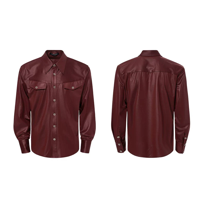 Long Sleeve Faux Acetate Button-Up Shirt - Image 10