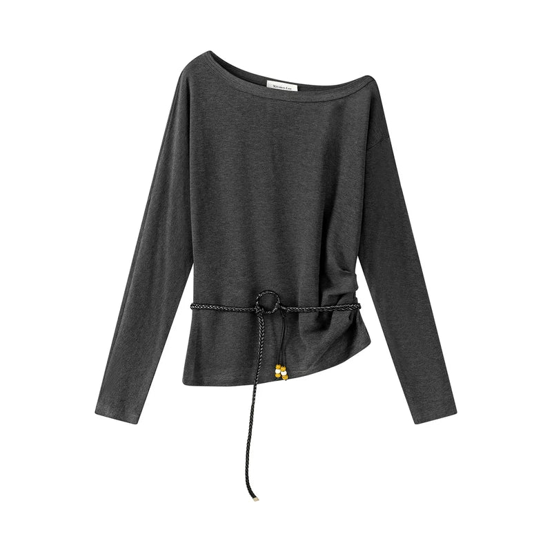 Long Sleeve Pullover with Waist Tie - Image 3