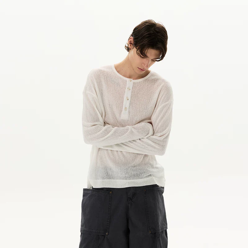 Long Sleeve Retro Henley T-Shirt - Image 4
