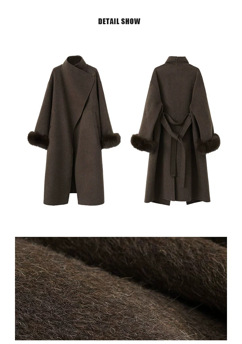 Long Wool Belted Coat with Fur Cuffs - Image 9