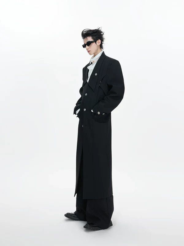 Lapel and Slits Long Wool Coat