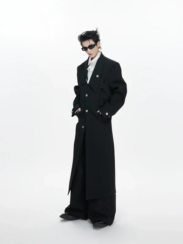 Lapel and Slits Long Wool Coat - Image 2