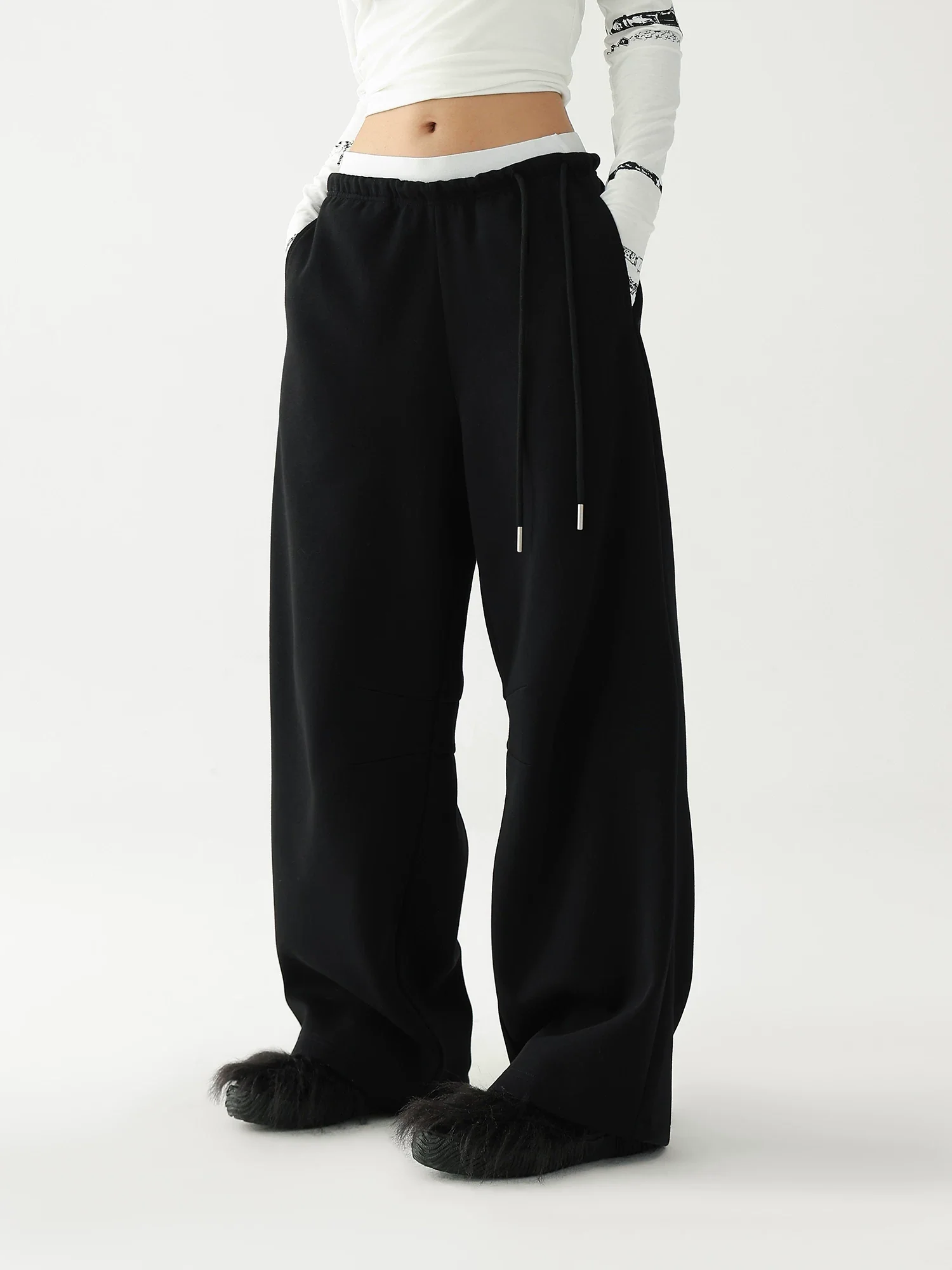 Loose Fit Double Waistband Wide Leg Pants - Image 4