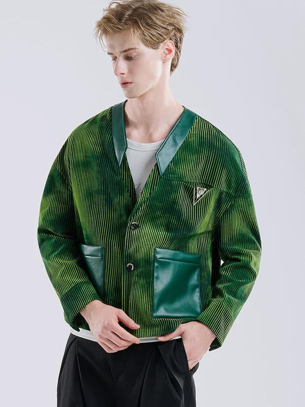 Loose-Fit Striped Velvet Patchwork Jacket