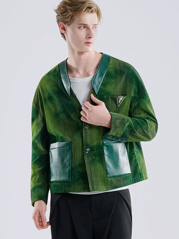 Loose-Fit Striped Velvet Patchwork Jacket - Image 2