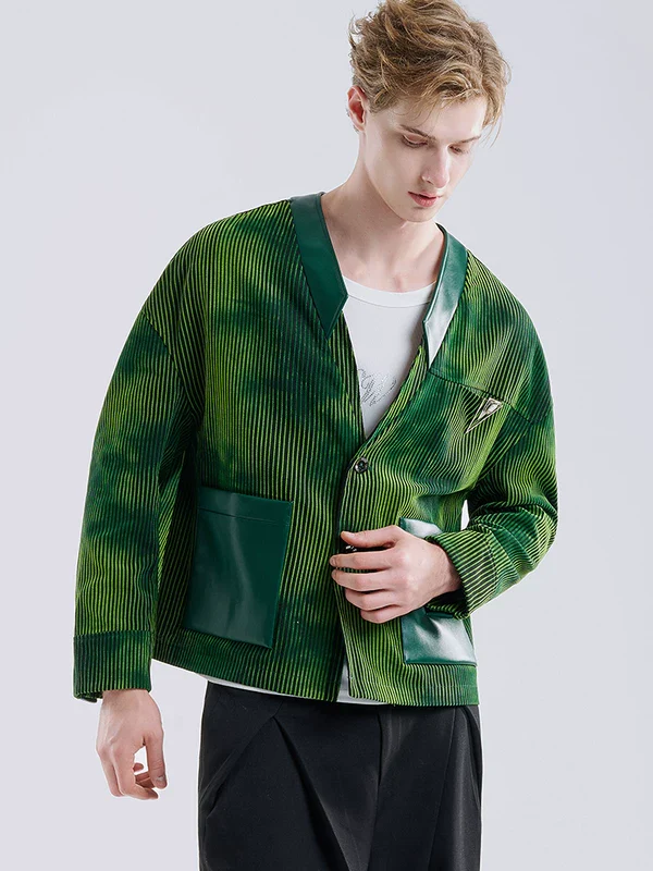 Loose-Fit Striped Velvet Patchwork Jacket - Image 3