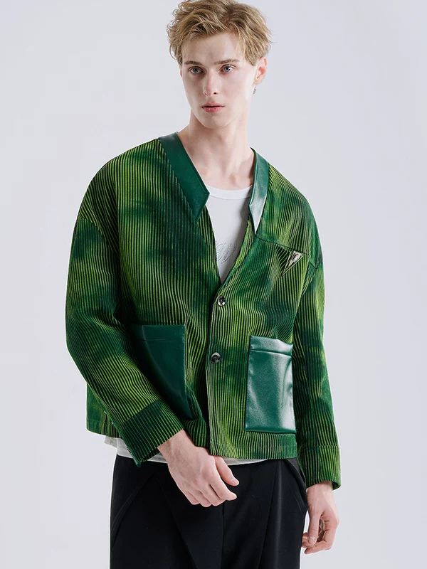Loose-Fit Striped Velvet Patchwork Jacket - Image 5