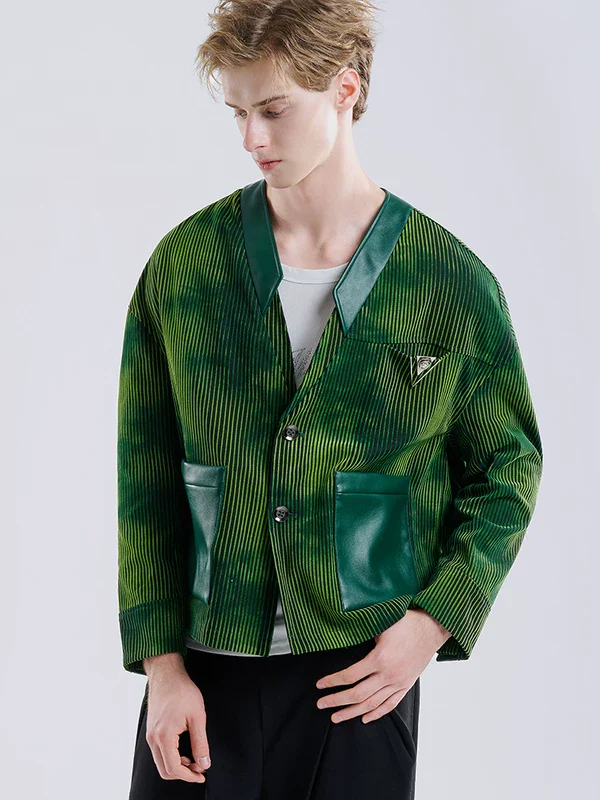 Loose-Fit Striped Velvet Patchwork Jacket - Image 6