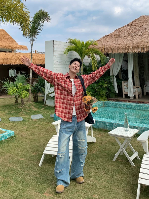 Loose Plaid Long Sleeve Casual Shirt - Image 4