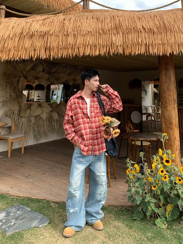 Loose Plaid Long Sleeve Casual Shirt - Image 5
