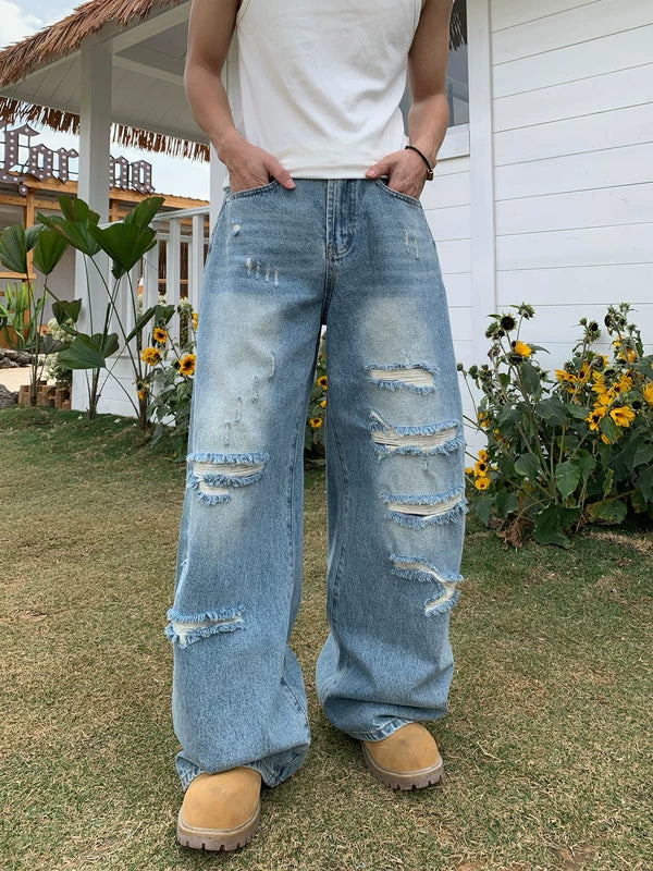 Loose Wide-Leg Distressed Streetwear Jeans - Image 3