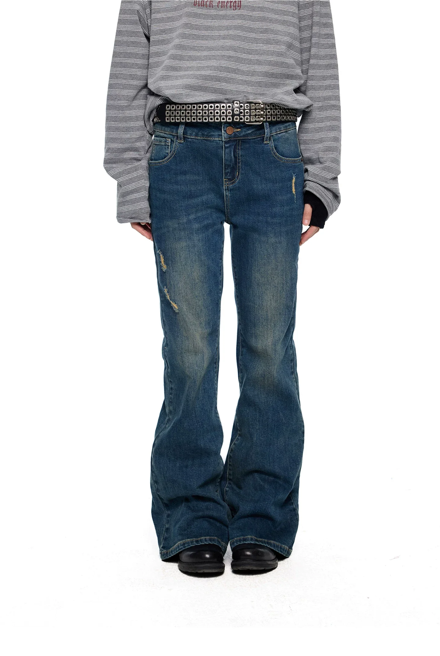 Low-Rise Flare Distressed Denim Pants - Image 4