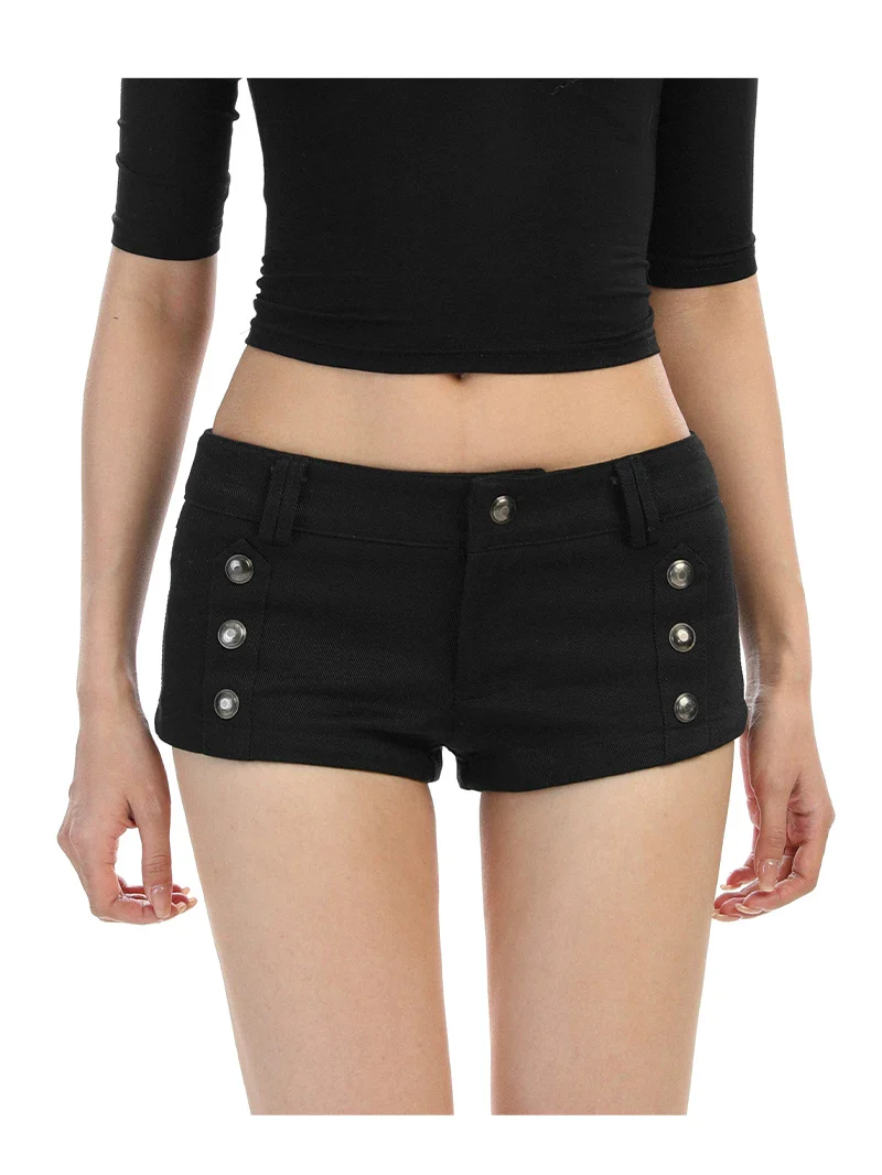 Low Waist Double-Breasted Denim Short - Image 3