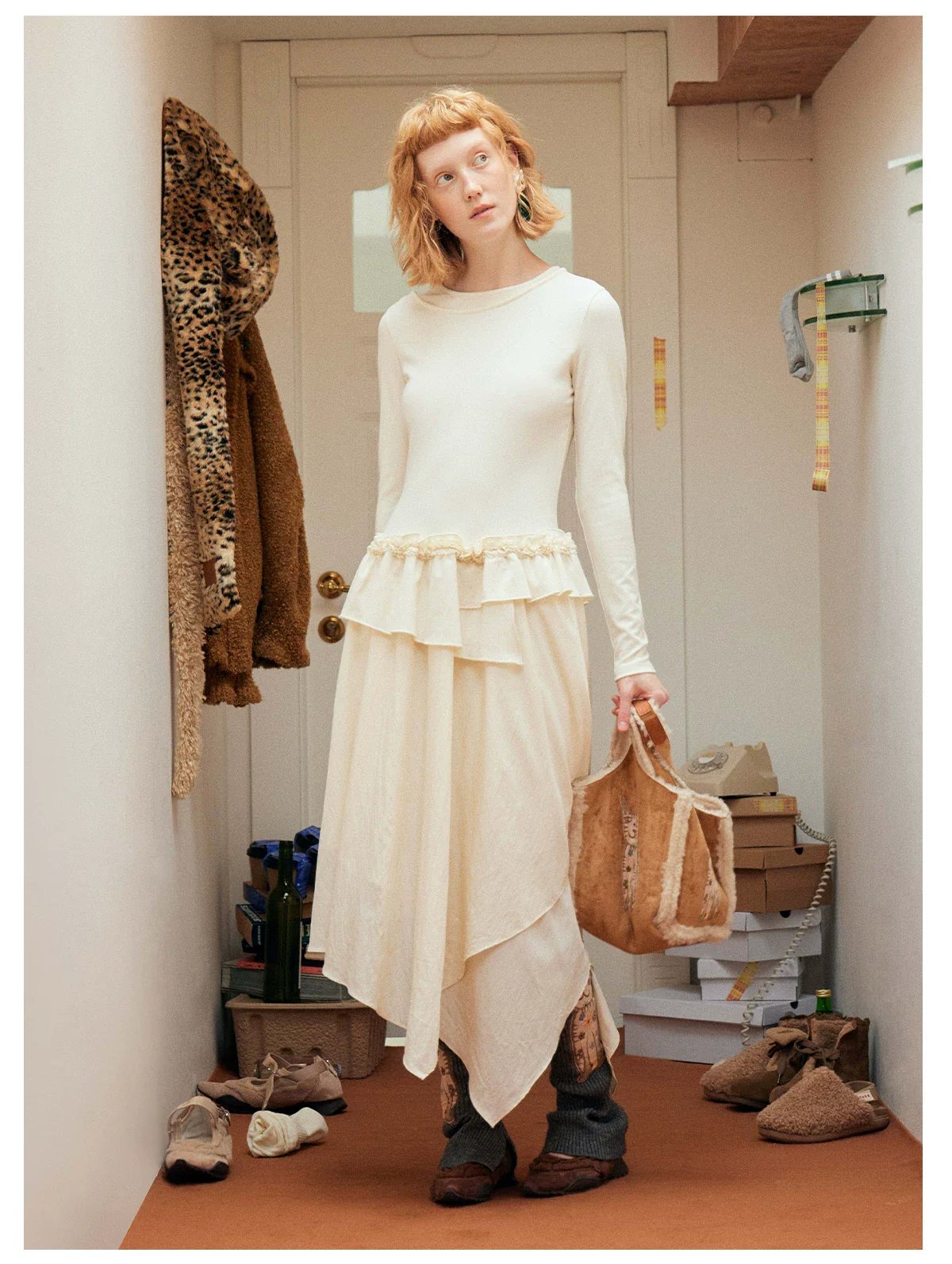 Lucky Cat Suede Shearling Tote Bag - Image 6