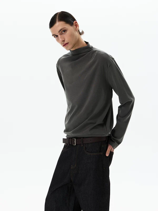 Lyocell Mock Neck Slim Fit Pullover - Image 5