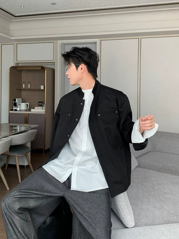 Lyocell Stand Collar Loose Fit Jacket - Image 4