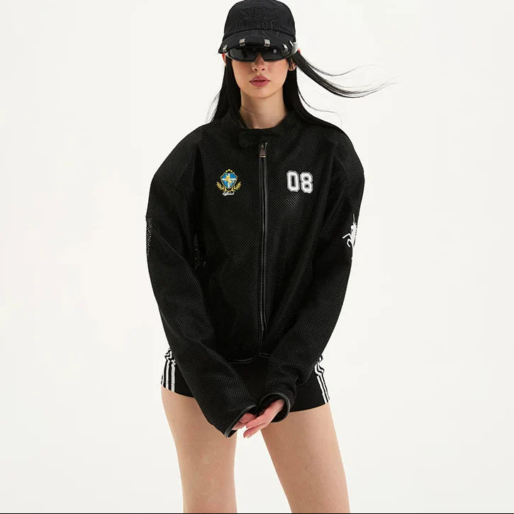 Horse Embroidery Mesh Motorcycle Jacket - Image 4