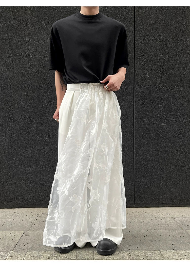 Mesh Overlay Wide-Leg Multi-Wear Pants - Image 2