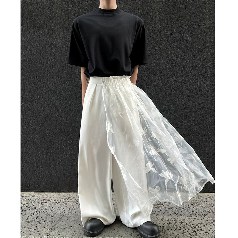 Mesh Overlay Wide-Leg Multi-Wear Pants - Image 4