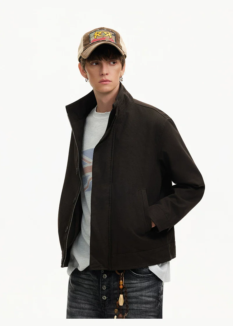 Military Style Stand Collar Work Jacket