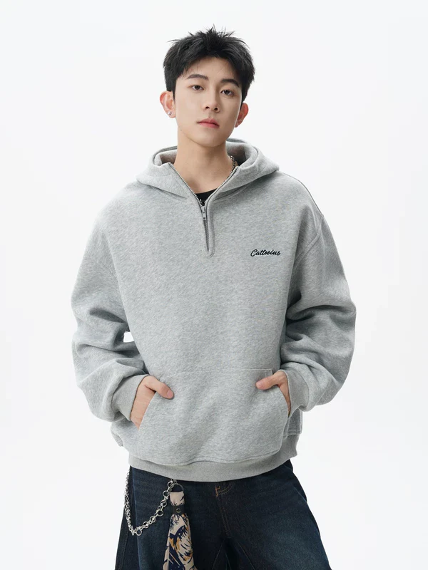 Minimalist Half-Zip Hooded Sweatshirt - Image 4