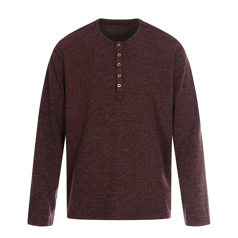 Minimalist Long Sleeve Henley T-Shirt - Image 9