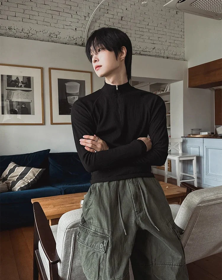 Minimalist Mock Neck Ribbed Pullover - Image 5