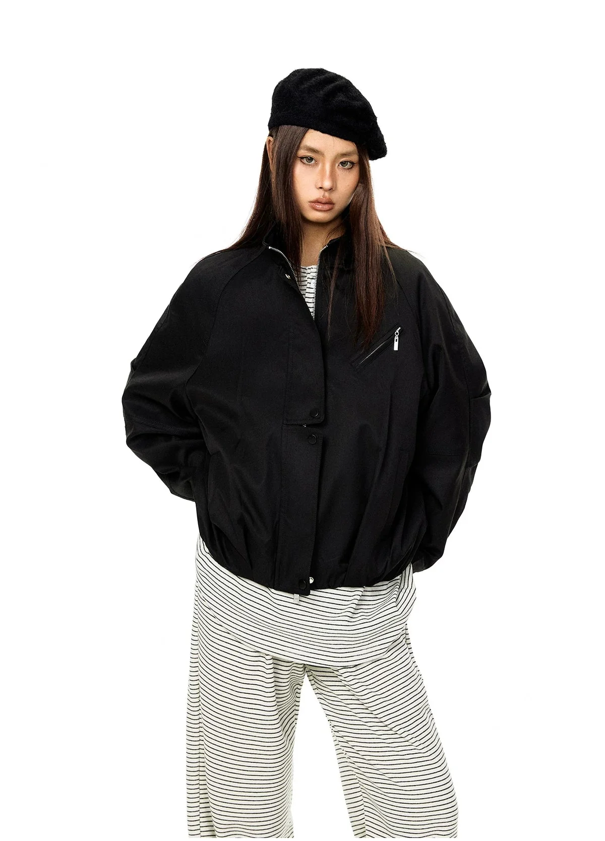 Stand Collar Concealed Placket Jacket - Image 5